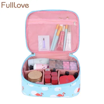 

FullLove 24*20*3cm Travel Cosmetic Organizer Box Flamingo Makeup Wash Bags Women Totes Handbags Bathroom Storage & Organization