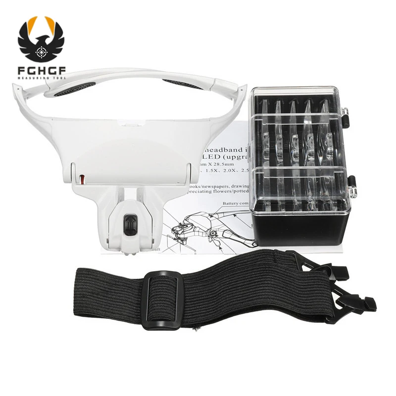 

FGHGF LED light Headband Magnifier Loupe with 5 Lens Adjustable Magnifying Glasses Glass Jeweler Repair Microscope Loupe