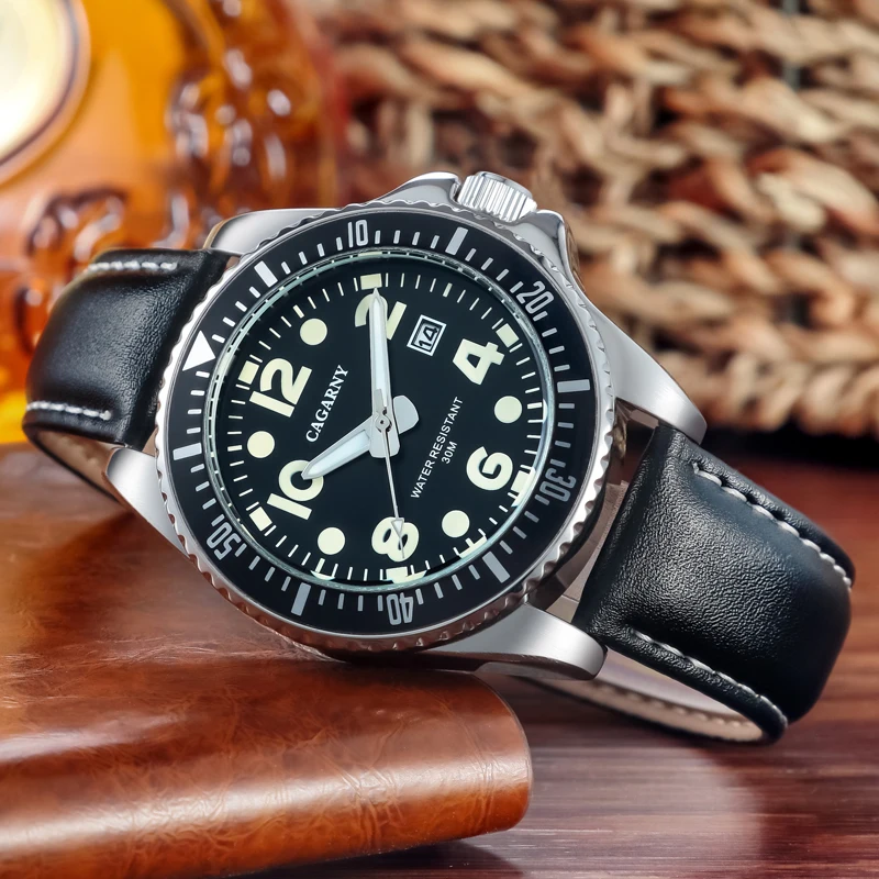 

2019 New Fashion Mens Watches CAGARNY Militray Sport Quartz Men Watch Leather Waterproof Male Wristwatches Relogio Masculino