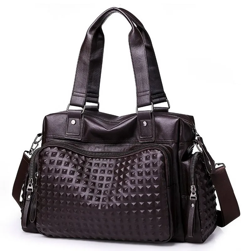 

Business Handbag for Men Fashion Large Capacity Shoulder Bag Rivet Decoration PU Leather Vintage Bag for Men Black Leisure Bag
