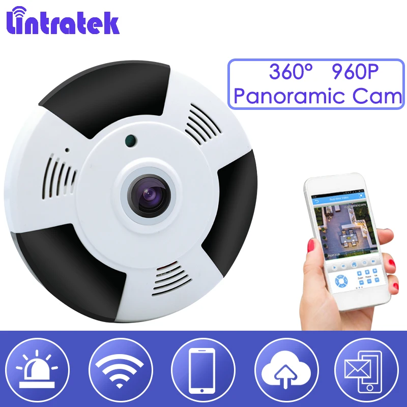 

lintratek Wifi IP Camera Nanny cam 360 Fisheye 960P cctv Security Mini VR Panoramic 1.3MP p2p Ceiling Night Vsion Monitor hd S28
