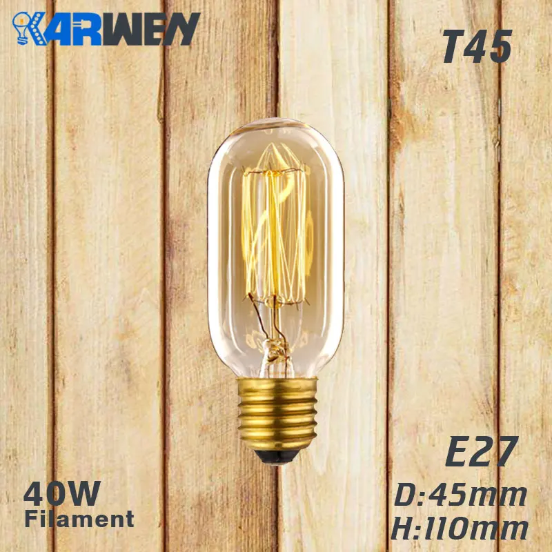 Эдисон лампы E27 лампа накаливания Ретро лампа 40W 220V ST64 A19 T45 T10 G80 G95 Античная Винтаж лампа Эдисона лампа накаливания светильник лампочка - Цвет: T45 filament