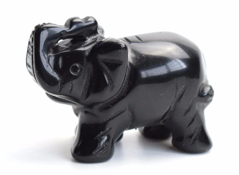 

1.9 INCHES Natural Chakra Black Obsidian Carved Crystal Reiki Healing Elephant Feng Shui Statue with a Velvet Pouch