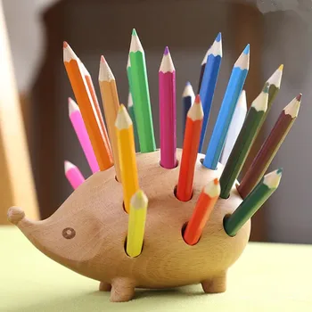 

Solid wood hedgehog pen multi-function office supplies creative student stationery storage desktop ornaments (giving 24 pencils)