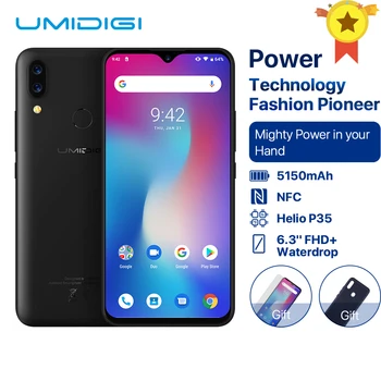 Перейти на Алиэкспресс и купить Глобальная версия смартфона UMIDIGI Power, Android 9.0, большой аккумулятор 5150 мАч, 18 Вт, 6,3-дюймовый экран FHD+ Waterdrop, 4 ГБ+64 ГБ, Helio P35, 16 Мп