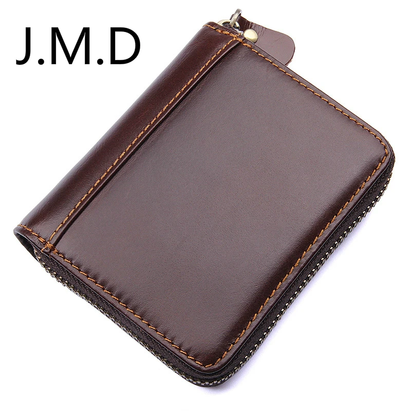 

J.M.D 2019 New 100% Cowhide Leather Zipper Around Wallet Coffee RFID Blocking Card Holder 8117