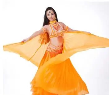 Танцевальная Фея Танец Живота Шелковые прозрачные крылья Isis с палочками египетские крылья 360 градусов черный оранжевый розовый - Цвет: Orange no stick