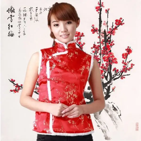 Шанхай история Тан костюм Леди Этническая одежда Китайская традиционная одежда жилет женский китайский традиционный жилет 5 цветов JYA043 - Цвет: Красный