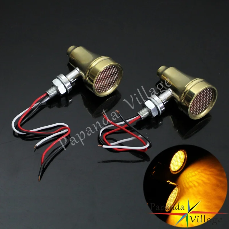 

Papanda Motorcycle Brass 12V LED Vintage Turn Signal Indicators Amber Color Flasher Blinker Light Lamp for Harley Bobber Chopper