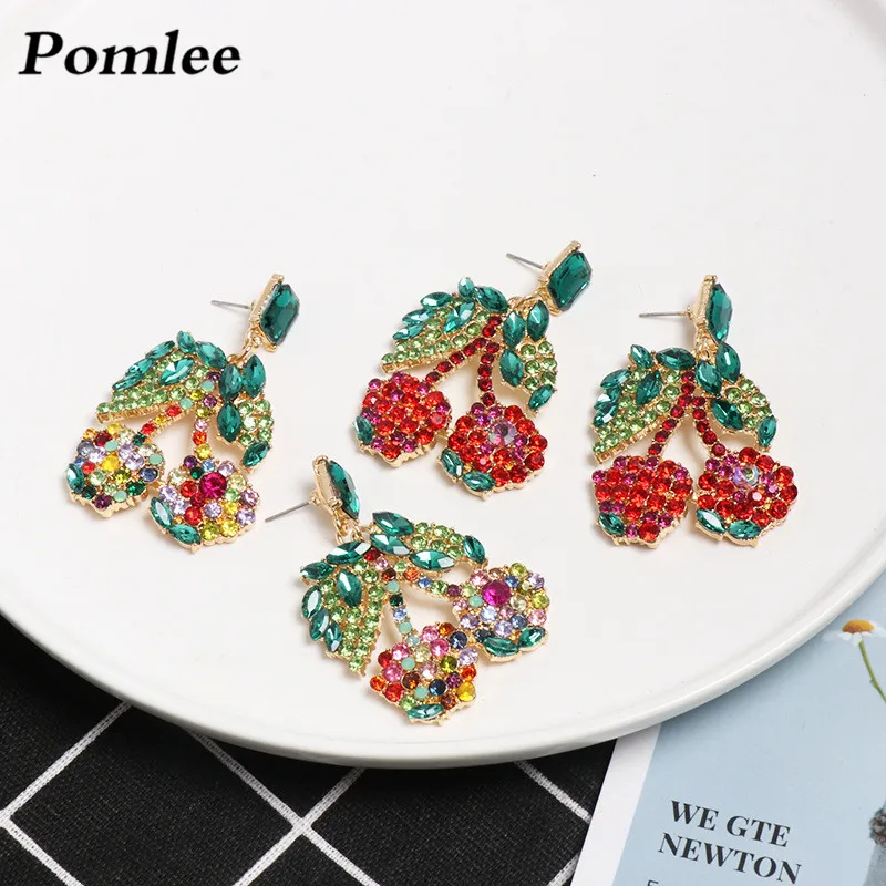 Pomlee Multi Color Cherry Drop Earrings Women Fruits Wedding Jewelry