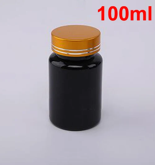 20 шт 100 мл ПЭТ толстые черные бутылки для таблеток Металлическая черная крышка, крышки sules бутылки, фармацевтическая пластиковая бутылка - Цвет: Matte Golden Cap