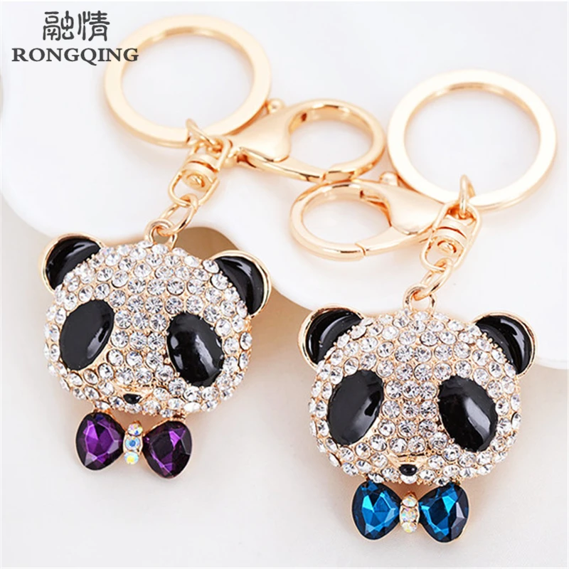 

Fashion Lovely Rhinestone Panda Keychain Keyring Women Cute Animal Bag Pendant Wedding Souvenir Gift RONGQING