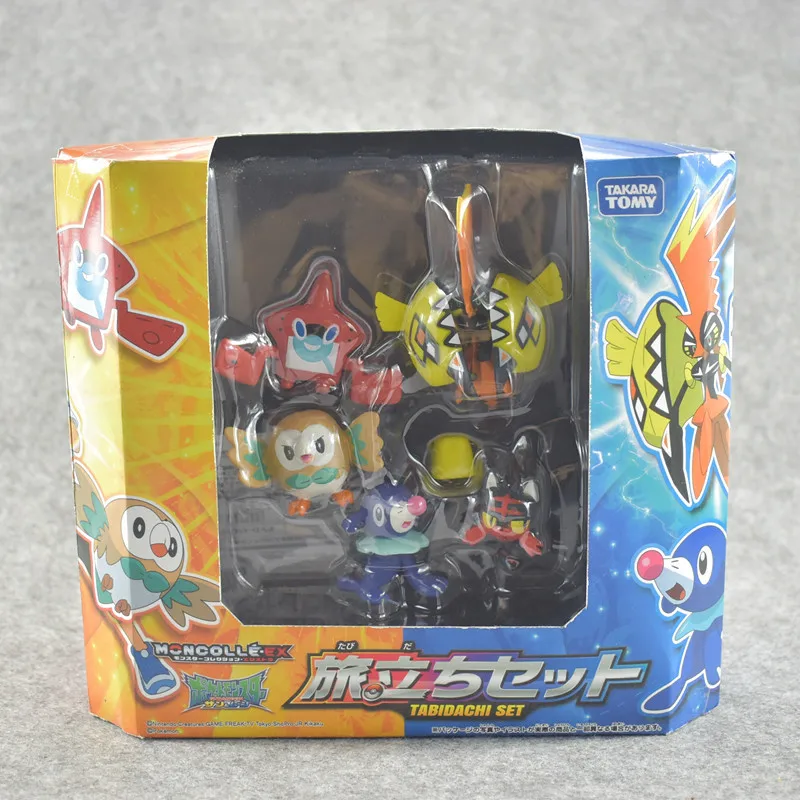 Экшн фигурки TAKARA TOMY 5 шт./компл. Японские Аниме Rowlet Popplio и Litten Tapu Koko модель игрушки