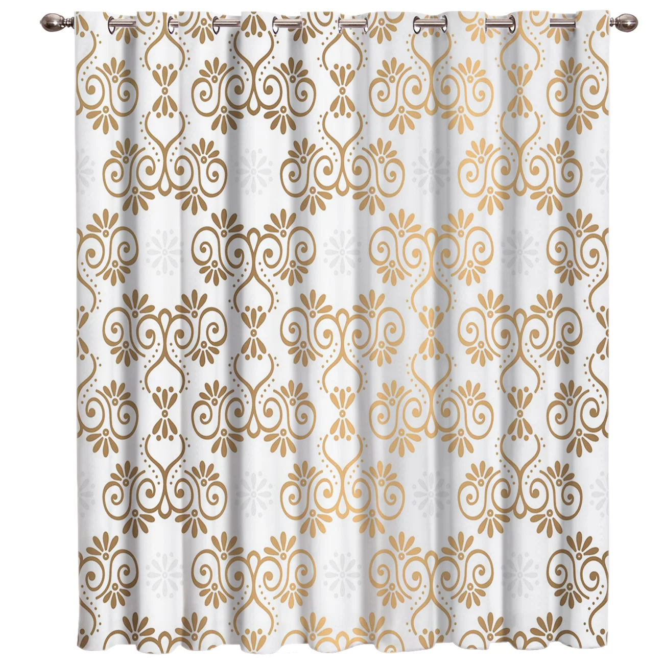 

Gold Moroccan Pattern Damask Blackout Bedroom Kitchen Outdoor Decor Window Treatment Valances Window Draperies Curtain Tiebacks