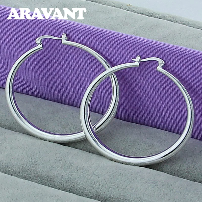 

High Quality 925 Silver Jewelry 50mm Round Circle Hoop Earrings For Women Best Gift