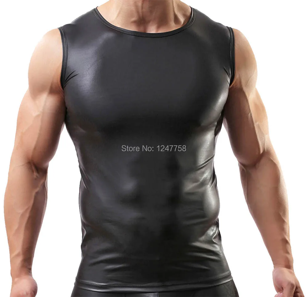 Shorter Szies Gay Male Clothes Lover Vest Faux Leather Tank Tops Men