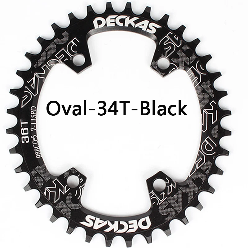DECKAS MTB горный велосипед шоссейная велосипедная цепь узкая широкая односкоростная круглая/Овальная цепь 104BCD черная/красная Цепь 32 T-38 T - Цвет: Oval-34T-Black