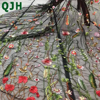 

Top French Tulle Multicolor Water Grass Embroidery Lace Fabrics African 3D Floral DIY Embroidered Wedding Dresses Cloth Material