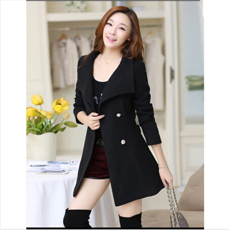 

Women Cashmere Coat New 2015 Casacos Femininos Women's Slim Woolen Coats Female Autumn Winter 4 Colors Overcoat Plus Size Z115