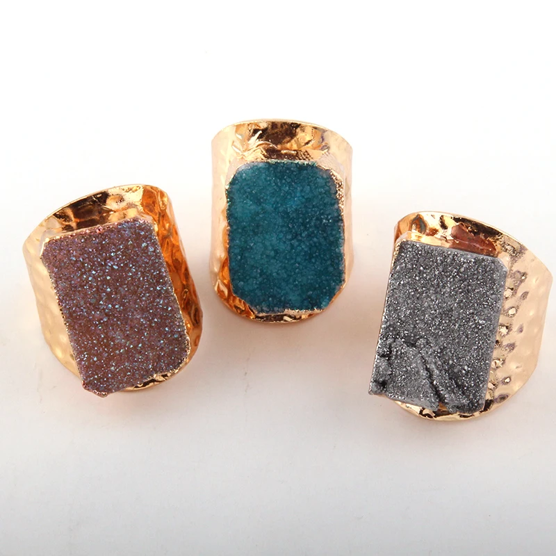 

Fashion Vintage Women Rings Natural Druzy Adjustable Lady Ring