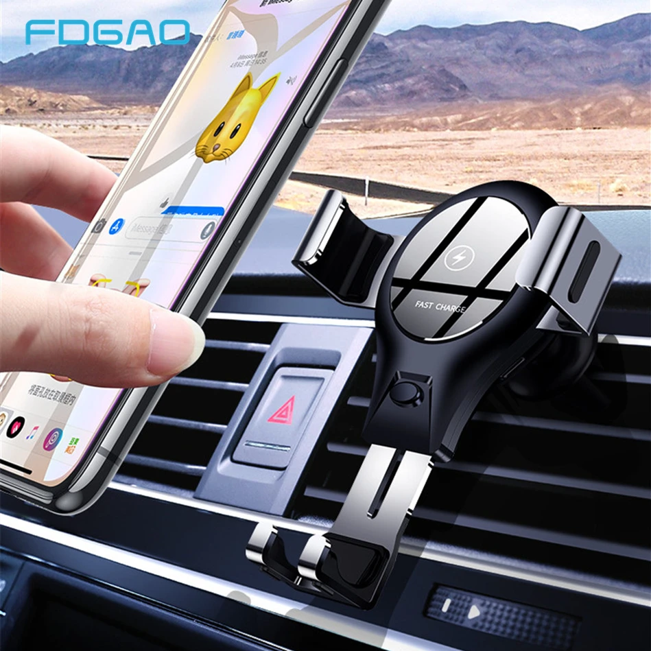 FDGAO Wireless Charger For Samsung S10 S9 S8 10W Qi Fast Wireless Car Charger For iPhone XS Max XR X 8 Charging Phone Holder
