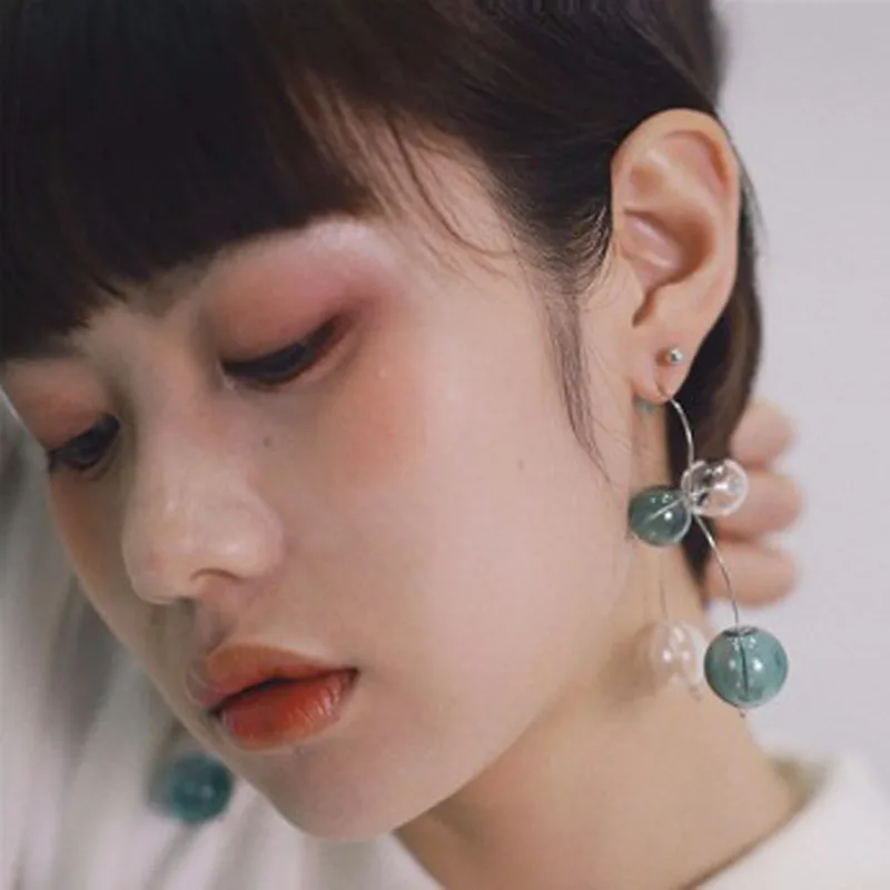 

Original Design Blown Glass Ball Dangle Earrings For Women Unique Artsy Green Bubble Drop Earrings Korean Hanging Earrings 2019