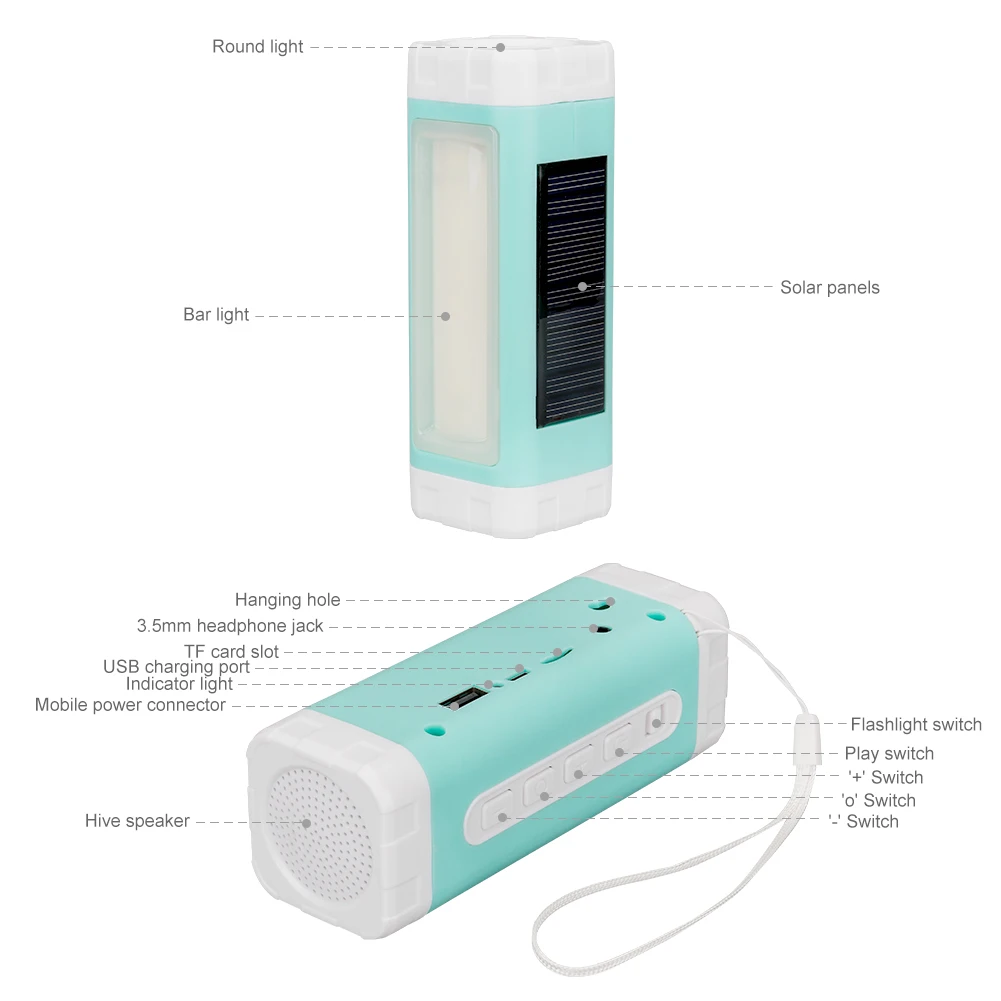 

Solar USB Powered LED Flashlight Portable Camping Lantern Support TF Card Music Player FM Radio Mobile Power Bank Torch Outdoors