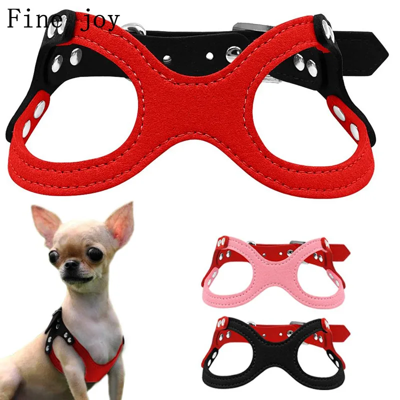 

Fine joy Pet Collar Harness for Small Dog Cat Puppy Chihuahua Black Red Purple Pink Adjustable Leather Harness Pets Colalrs