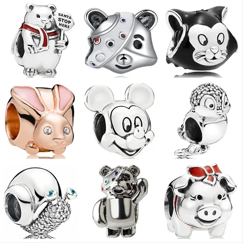 

Simple Style Cute Enamel Bear Dog Bird Cat Mickey Beads Fit Original Pandora Charms Bracelets for Women Children's Day Gifts