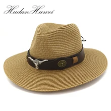 Летняя бумага соломенный джазовый ковбойские шляпы для женщин коровья голова декор для женщин мужчин и женщин путешествия на открытом воздухе пляжный зонтик Кепка Панама Sombrero