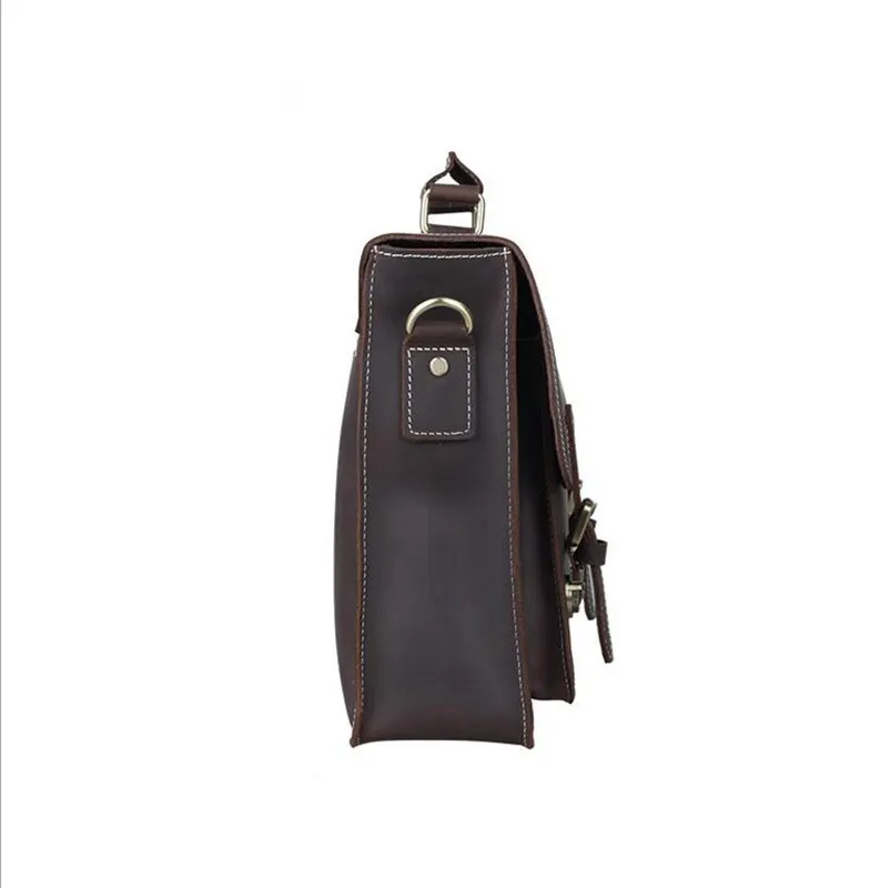 Briefcase Genuine Leather bag man Vintage Zipper Laptop iPad Phone Crossbody Shoulder Bag for Man Case Office Portfolio Handbag