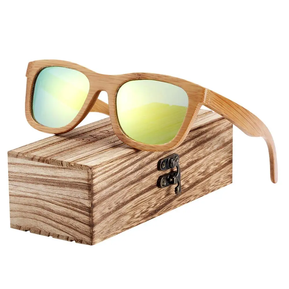 BARCUR бамбуковые солнцезащитные очки мужские Ретро Винтажные деревянные Солнцезащитные очки женские поляризованные линзы с зеркальным покрытием - Цвет линз: God