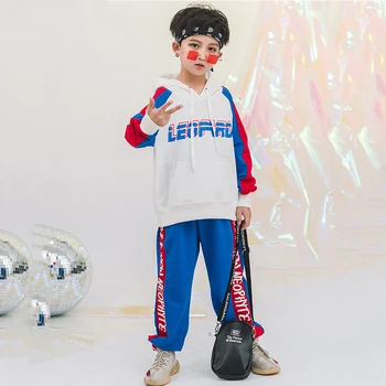 

Hip Hop Costume White Long Sleeve Blue Pants Boys Street Dance Clothing Modern Jazz Dancing Outfits Performance Wear DNV10911