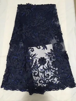 

latest african Tulle lace 2018 French Net Beaded Lace Fabric For Wedding royalblue Embroidery african lace fabric