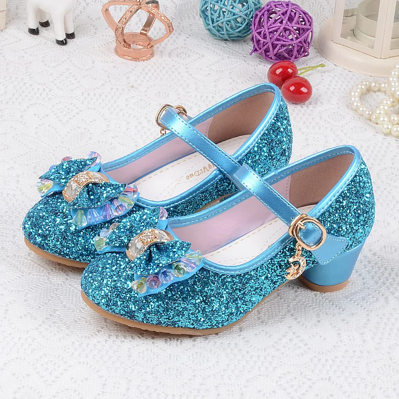 Children's Sequins Shoes Enfants Baby Girls Wedding Princess Kids High Heels Dress Party Shoes For Girl Pink Blue Gold