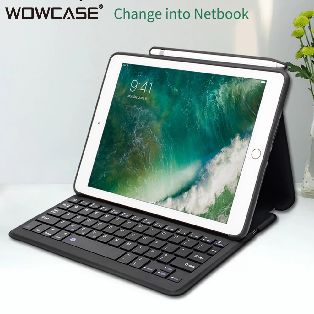 For iPad 2018 Case with Pencil Holder Keyboard WOWCASE Wireless Bluetooth Smart Leather Cases for iPad 2018 9.7 inch New Cover