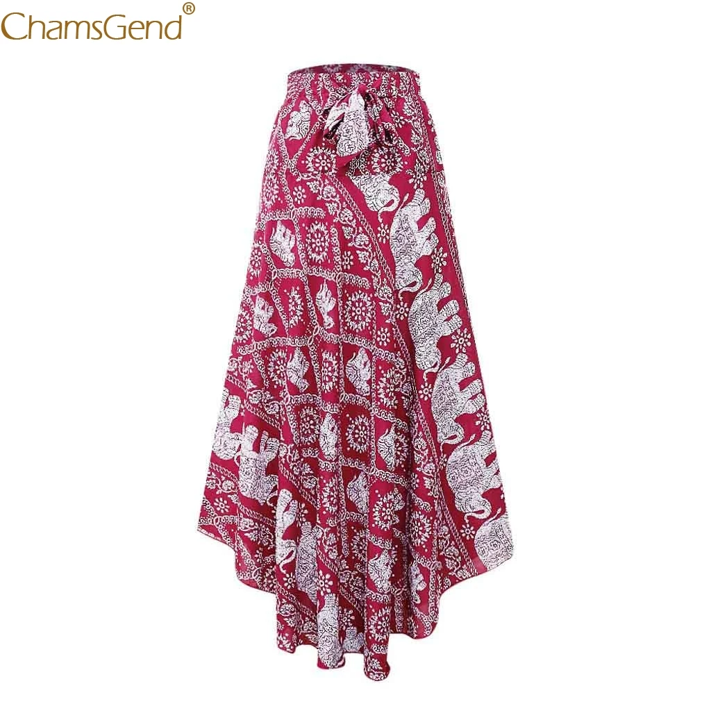

Chamsgend High Waist Boho Print Long Skirt Lady Bohemia Vintage Loose Beach Wrap Summer Casual Print Dec28