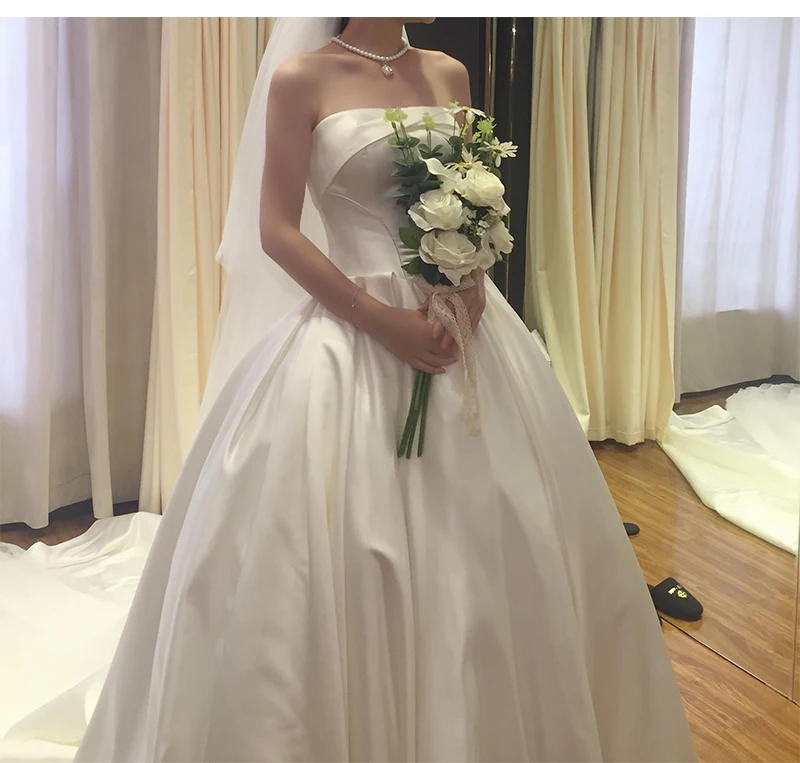 MOON MODA атласное свадебное платье 2019 без бретелек трапециевидной формы свадебные платья большого размера настоящая фотография принцесса