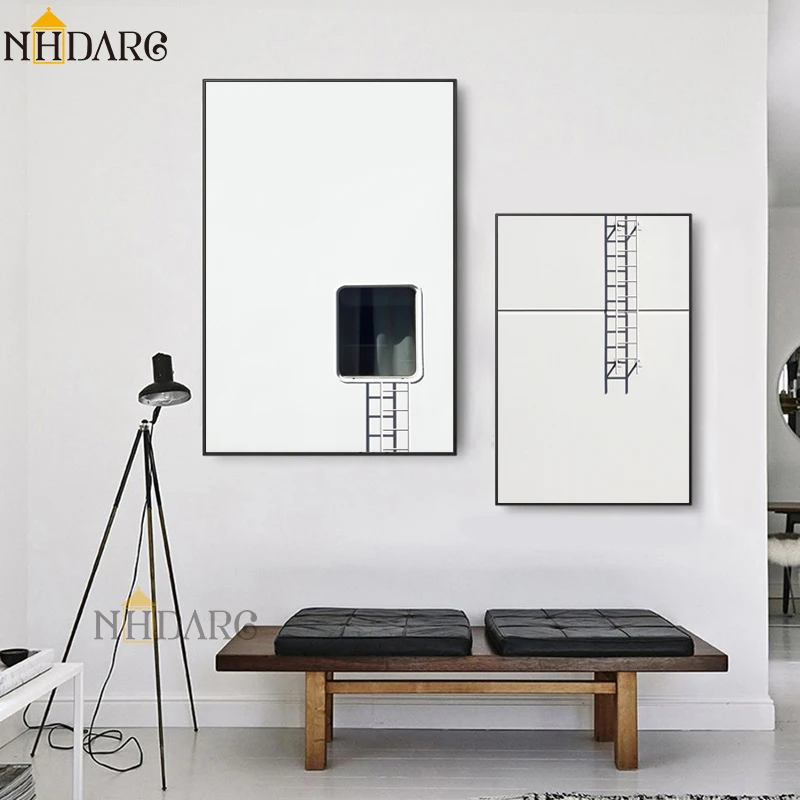 

Modern Minimalist Black White Staircase Design Canvas Painting Nordic Posters And Prints Art Wall Pictures For Living Room Decor