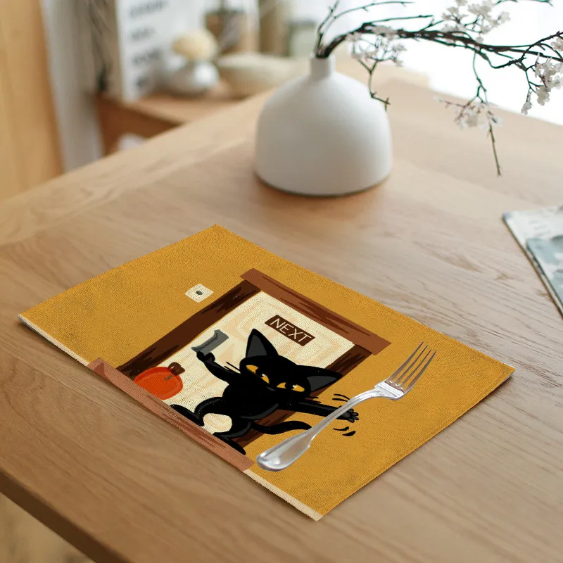 Скатерть с животными из мультфильмов 42x32 см черный милый кот велосипед скейтборд чайная, кофейная кружка Pad кухня ресторан украшение подставка в стиле «Вестерн» - Цвет: 6