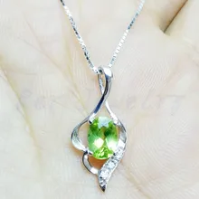 Натуральный ожерелье из перидота кулон 925 серебро 0.9ct драгоценный камень для мужчин или женщин ювелирные украшения# C943013