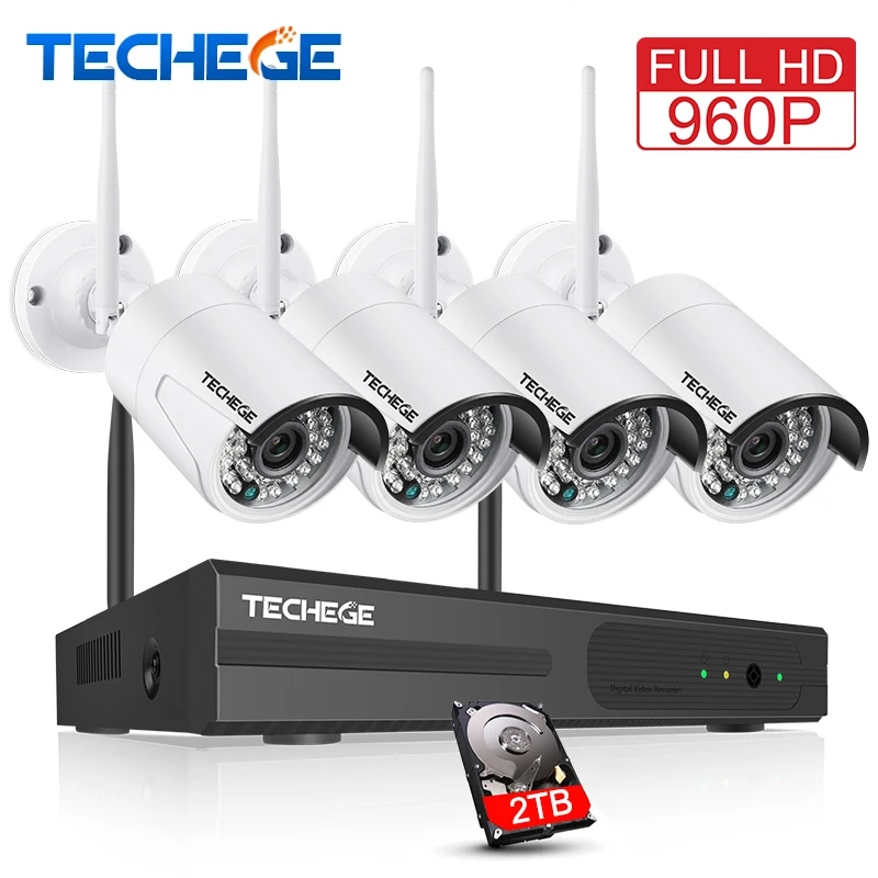 Techege 4CH CCTV Системы Беспроводной 960 P NVR 4 шт 1.3MP ИК Открытый P2P Wi Fi ip cctv безопасности