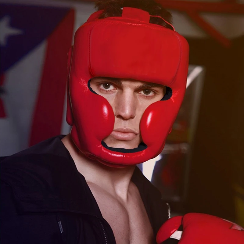 Шлем для профессиональной тренировки бокса Sanda Защитное снаряжение шлем закрытый шлем Муай Тай бои красный