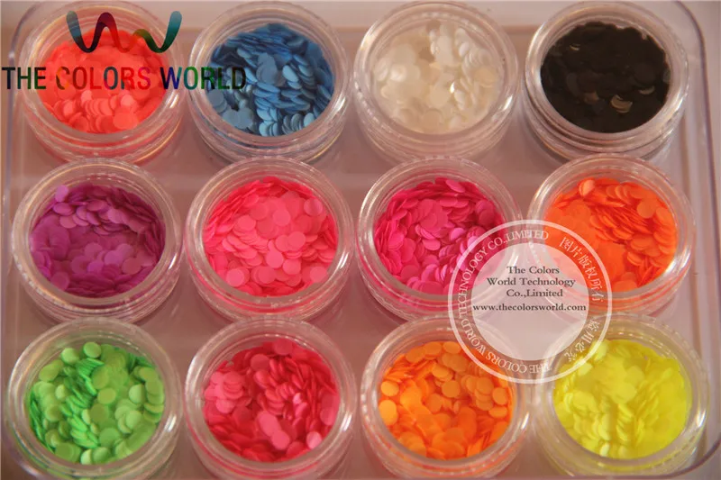 

Pretty Girls -12 Romantic Circle Dot Shape Colors Solvent Resistant Ultra Thin Nail Art Glitter 1pack=120g