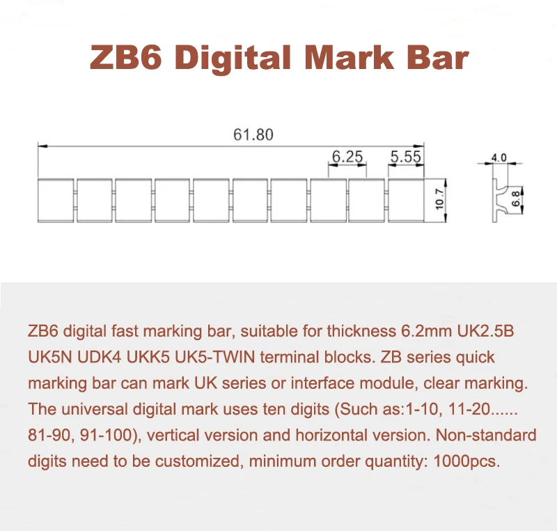 10 шт. ZB6 цифровой маркер полоса din-рейку клеммный блок UK5N UDK4 UKK5 UK5-TWIN bornier Mark bar morsettiera терминалы этикетки ZB-6