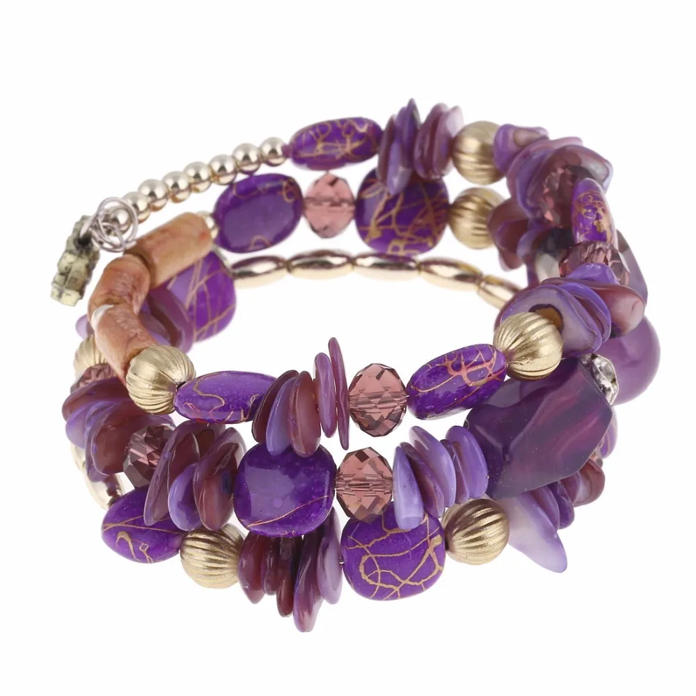 Для женщин Мода браслет многослойные, в стиле бохо бусины очаровательный винтажный браслет браслеты 7 цветов смолы браслет с камнями на запястье Femme