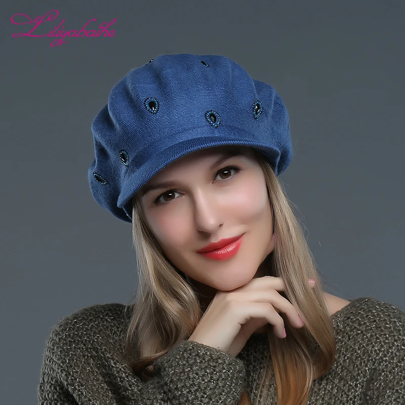 Liliyabaihe Новый Для женщин Шапка Вязаная Шерсть ангорских Hat Зимняя шапка полями