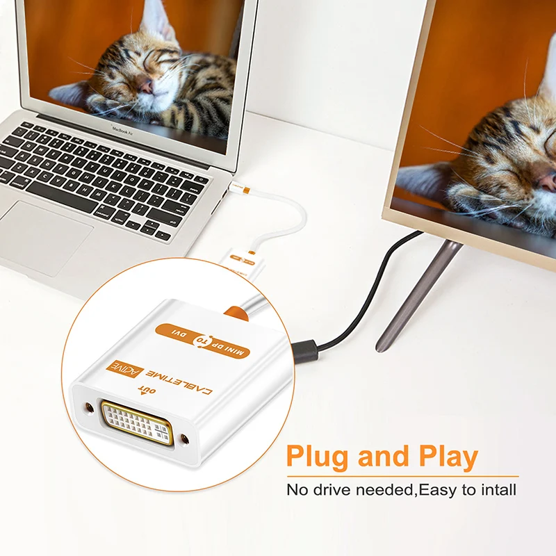 CABLETIME Mini Displayport to DVI Cable Adapter to Female ACTIVE Cable Thunderbolt Mini DP M to DVI F for MacBook/Pro/Air C066