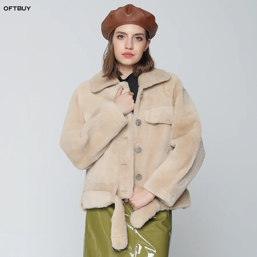 

OFTBUY 2019 new Casual winter jacket coat women Double-faced Fur coat With real wool Sheep Shearing Genuine leather jacket warm