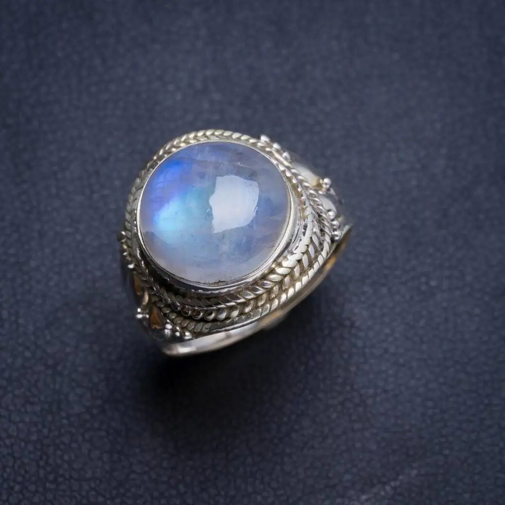 

Natural Rainbow Moonstone Handmade Unique 925 Sterling Silver Ring 7.75 Y4654